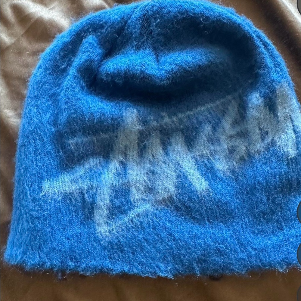Stussy Bright Blue Knit Beanie with White Logo Accent